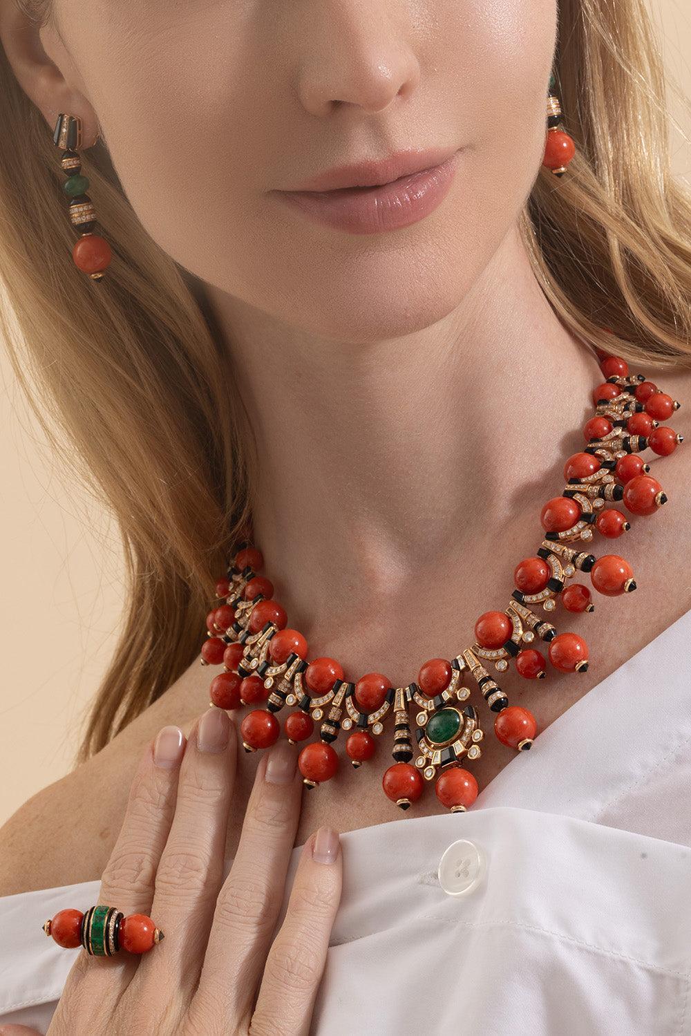 Diamond Emerald Coral Black Onyx Necklace - Image 4
