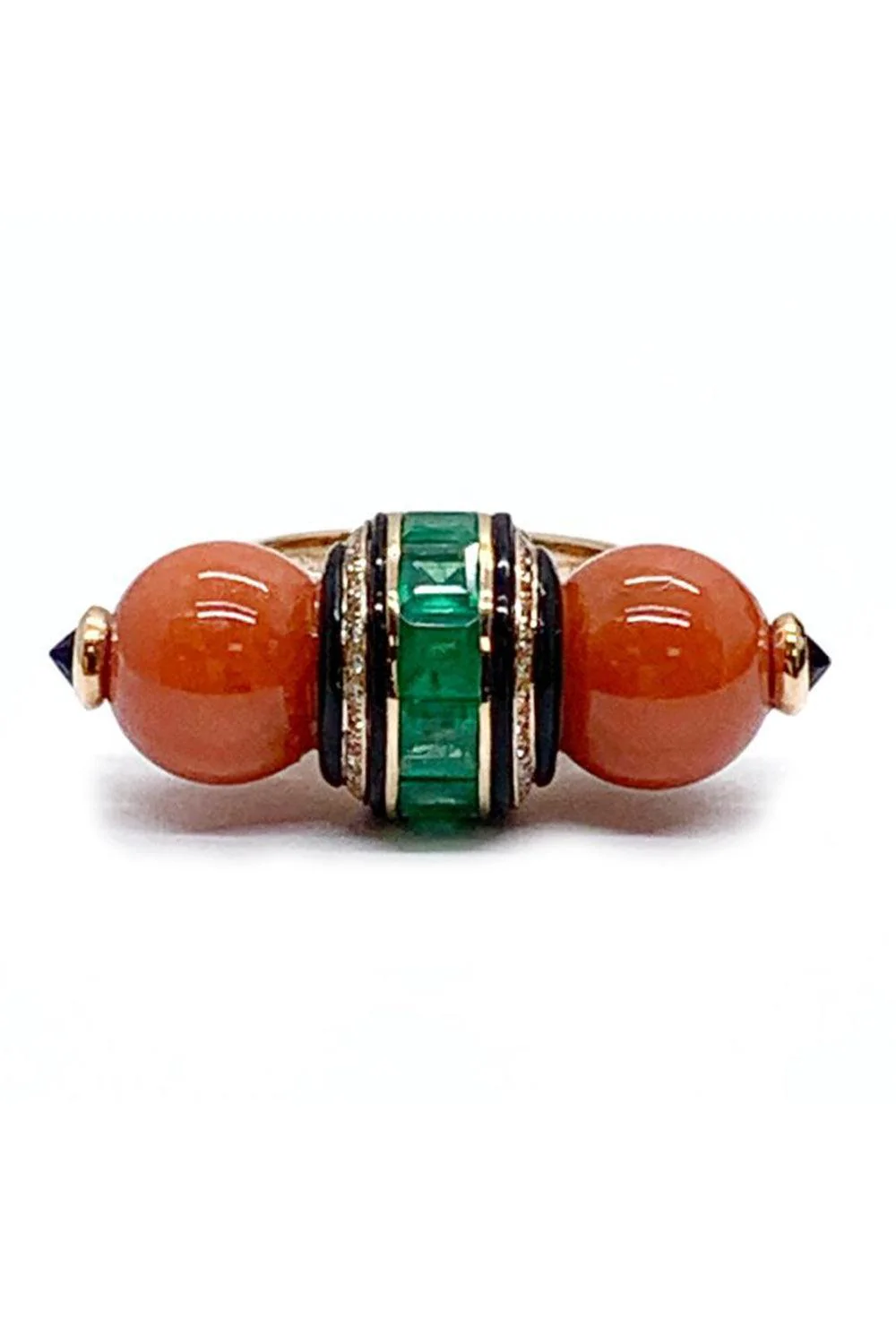 Diamond Emerald Coral Black Onyx Ring - Image 6
