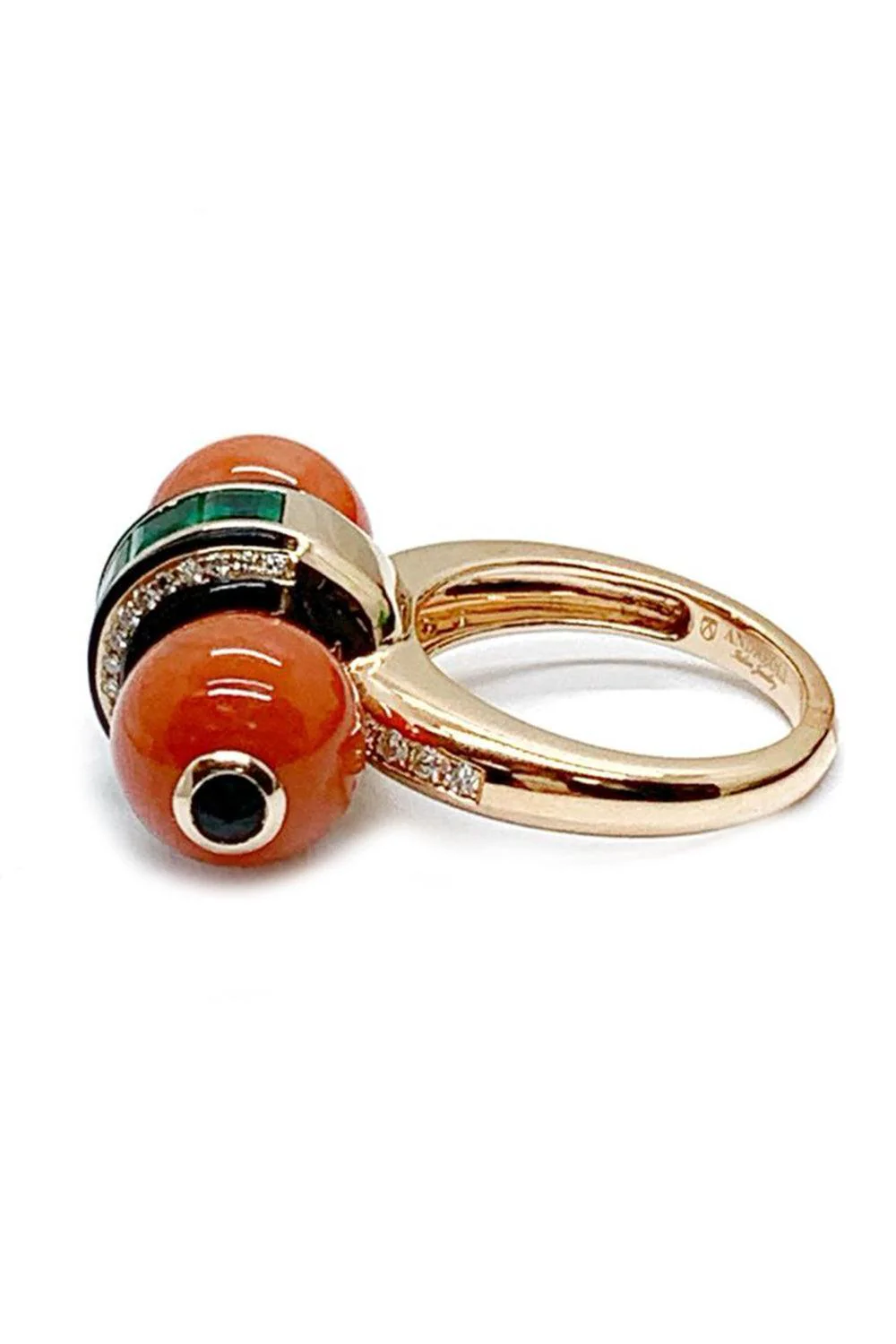 Diamond Emerald Coral Black Onyx Ring - Image 7