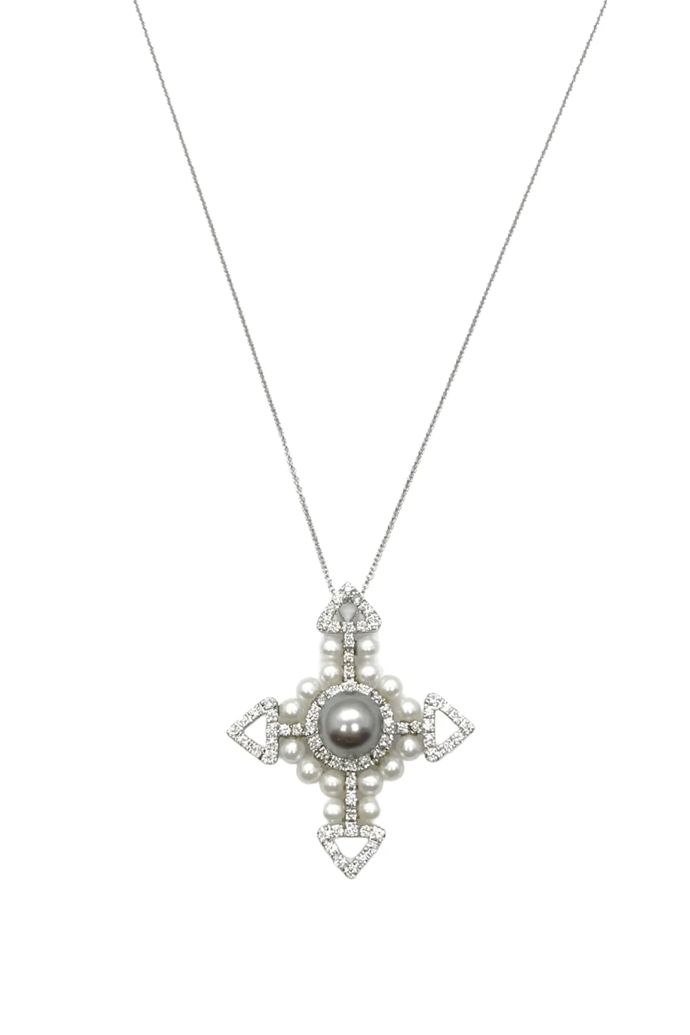 Diamond Pearl Cross Necklace