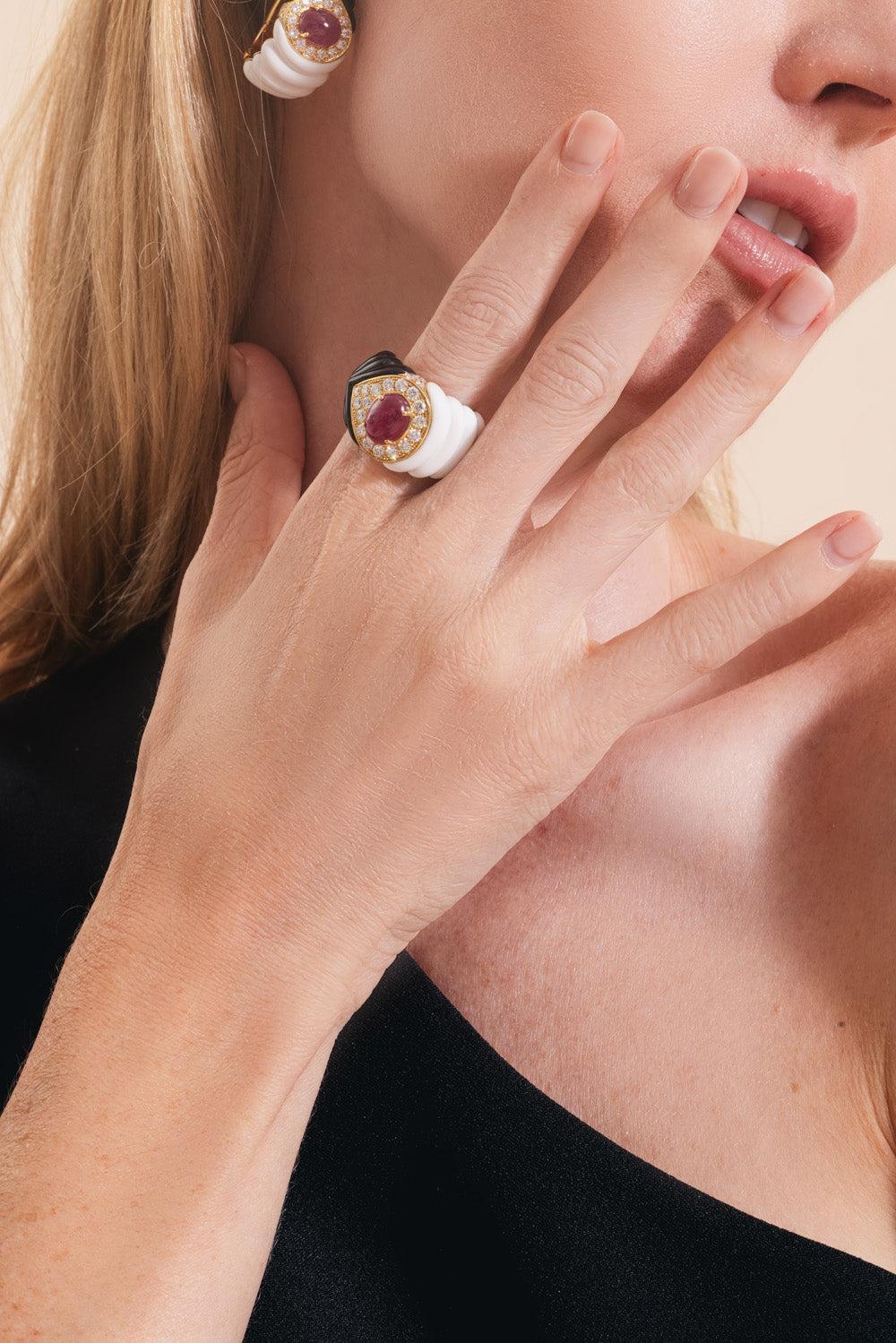 Diamond Ruby Black White Kogolong Ring - Image 3