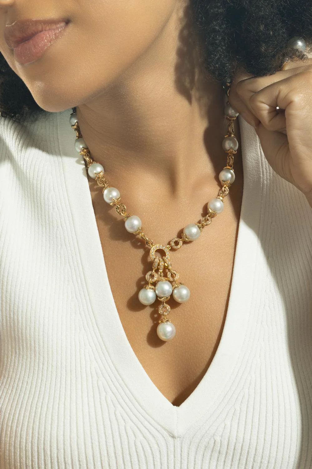 Pearl Diamond Drop Necklace - Image 2