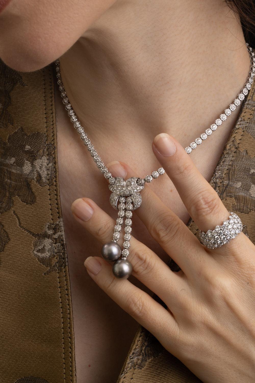 Pearl Diamond Tassel Necklace - Image 3