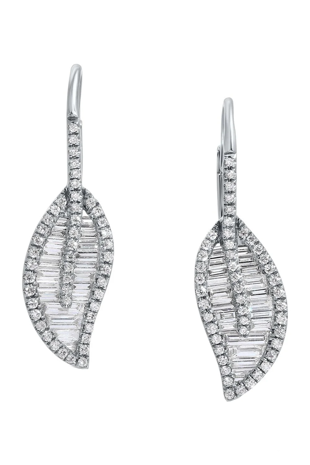 Diamond Baguette Leaf Drop Earrings