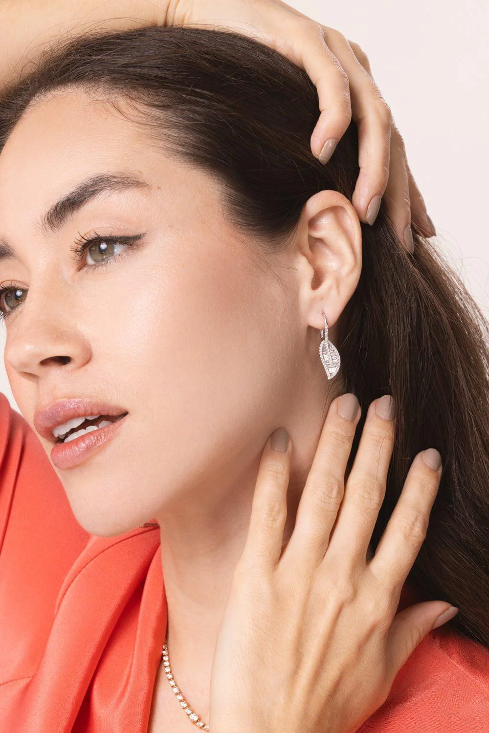Diamond Baguette Leaf Drop Earrings - Image 2