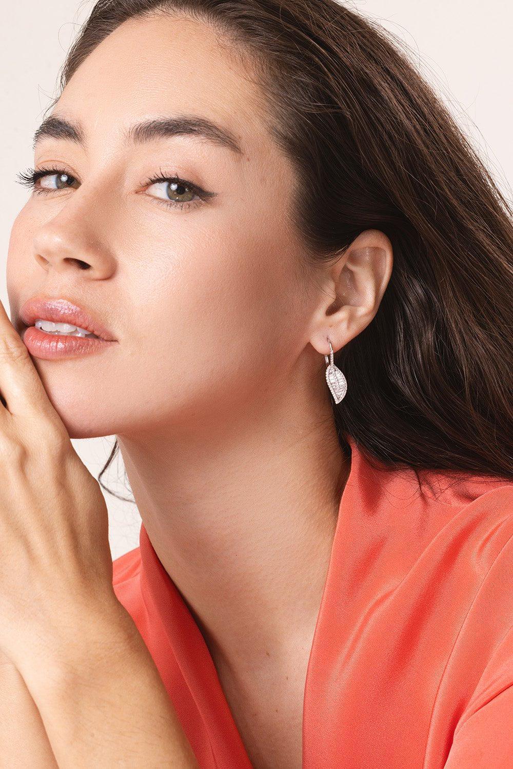 Diamond Baguette Leaf Drop Earrings - Image 4