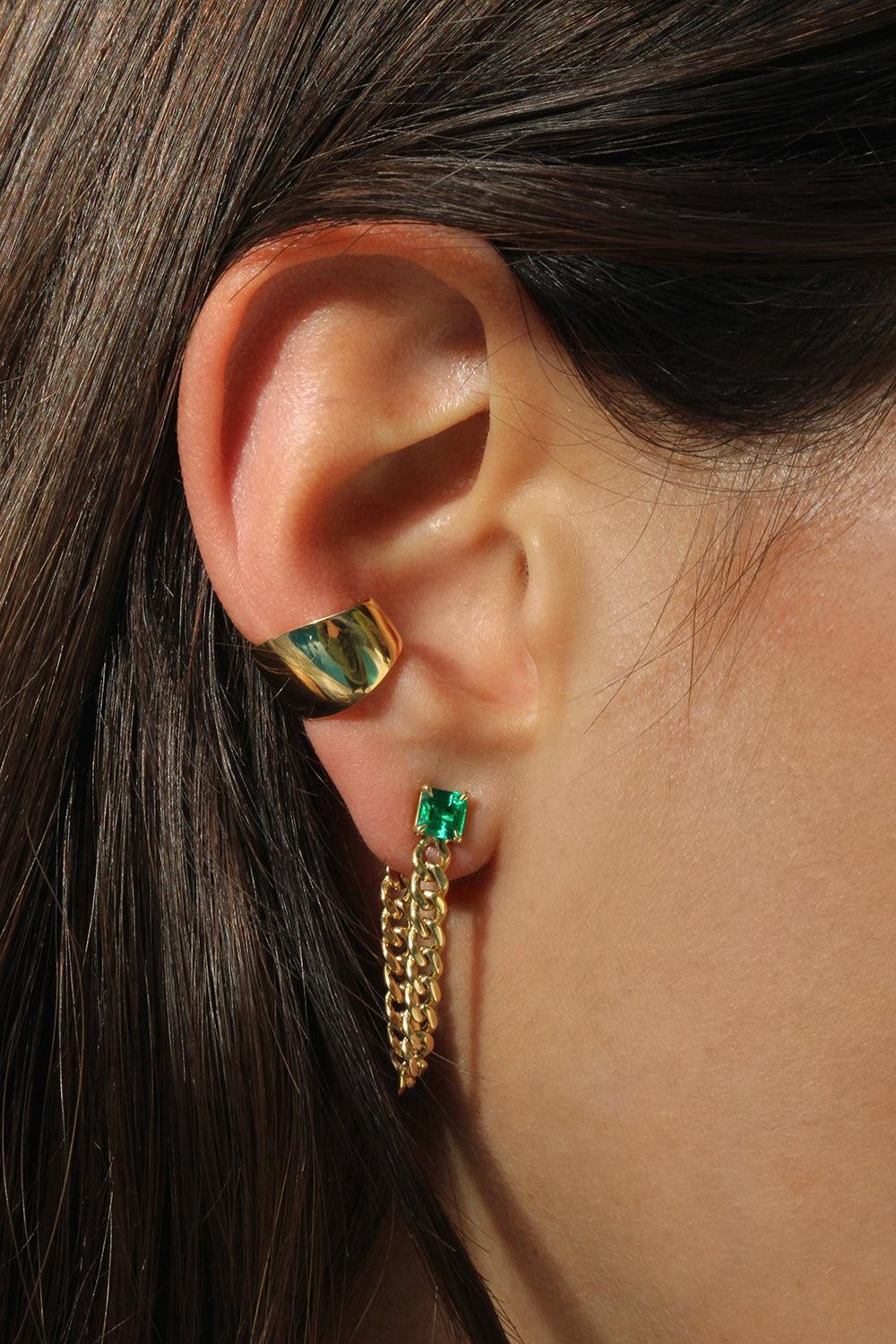 Emerald Cuban Link Loop Earring - Image 2