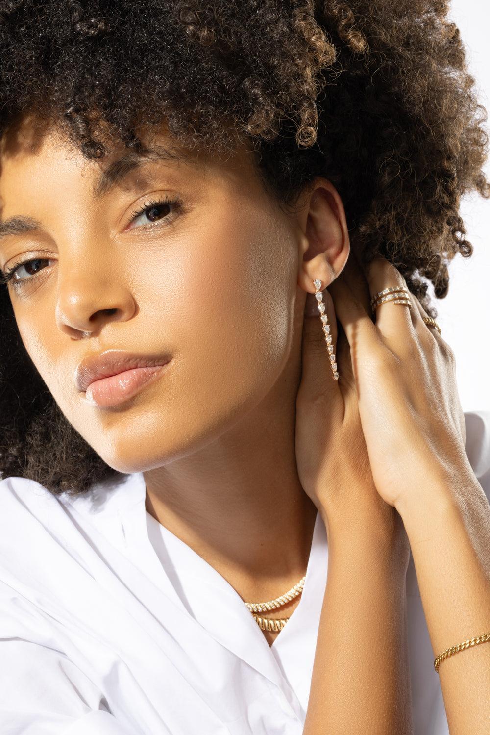 Pearl Diamond Drop Earrings - Image 2