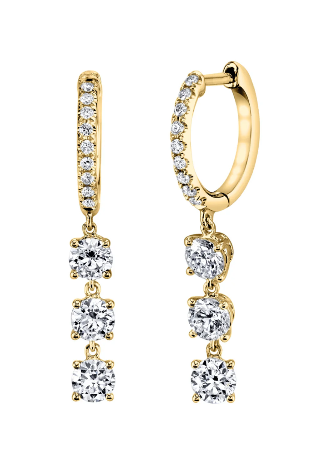 Round Diamond Three Drop Huggie Earrings