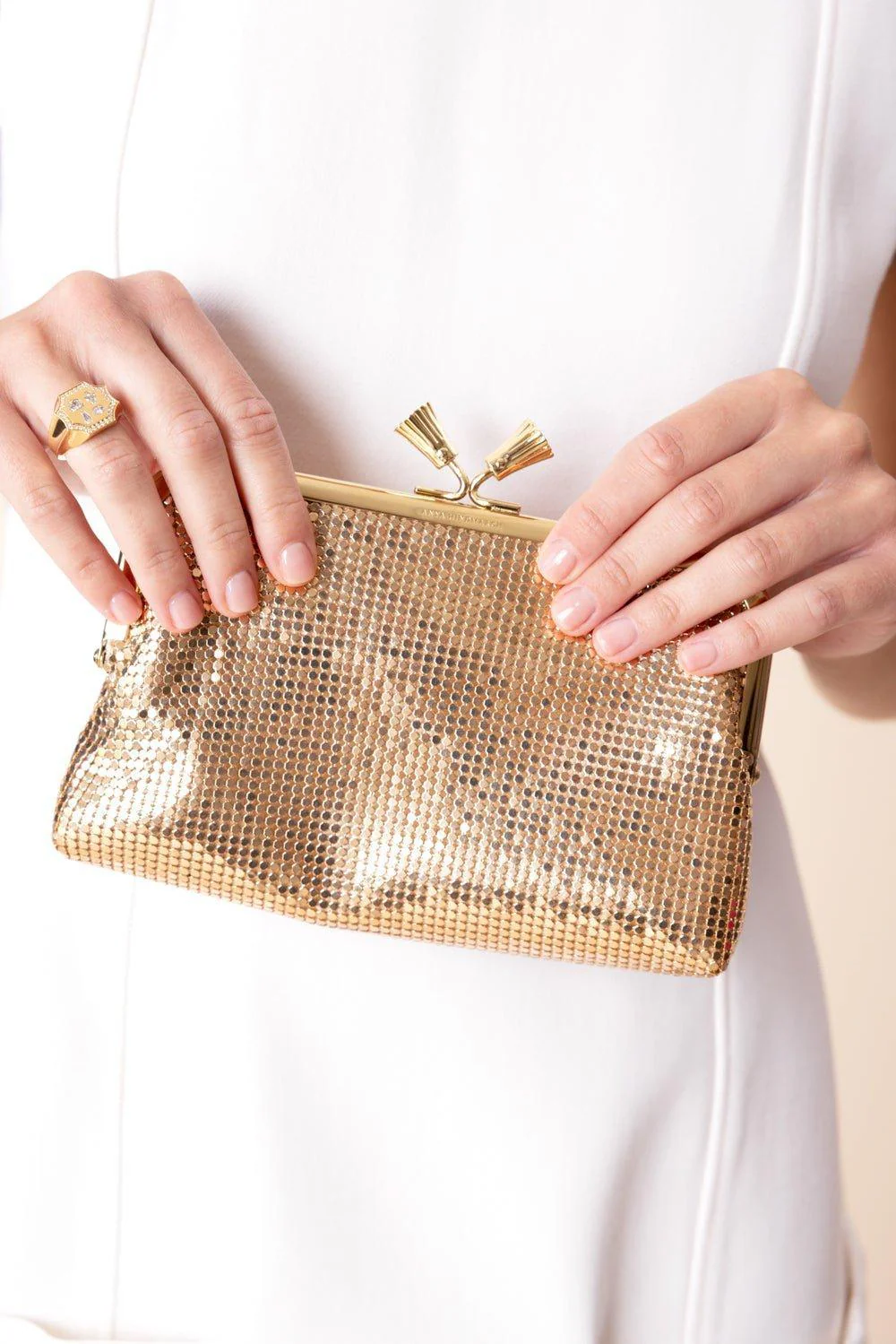Maud Tassel Clutch - Gold Mesh - Image 3