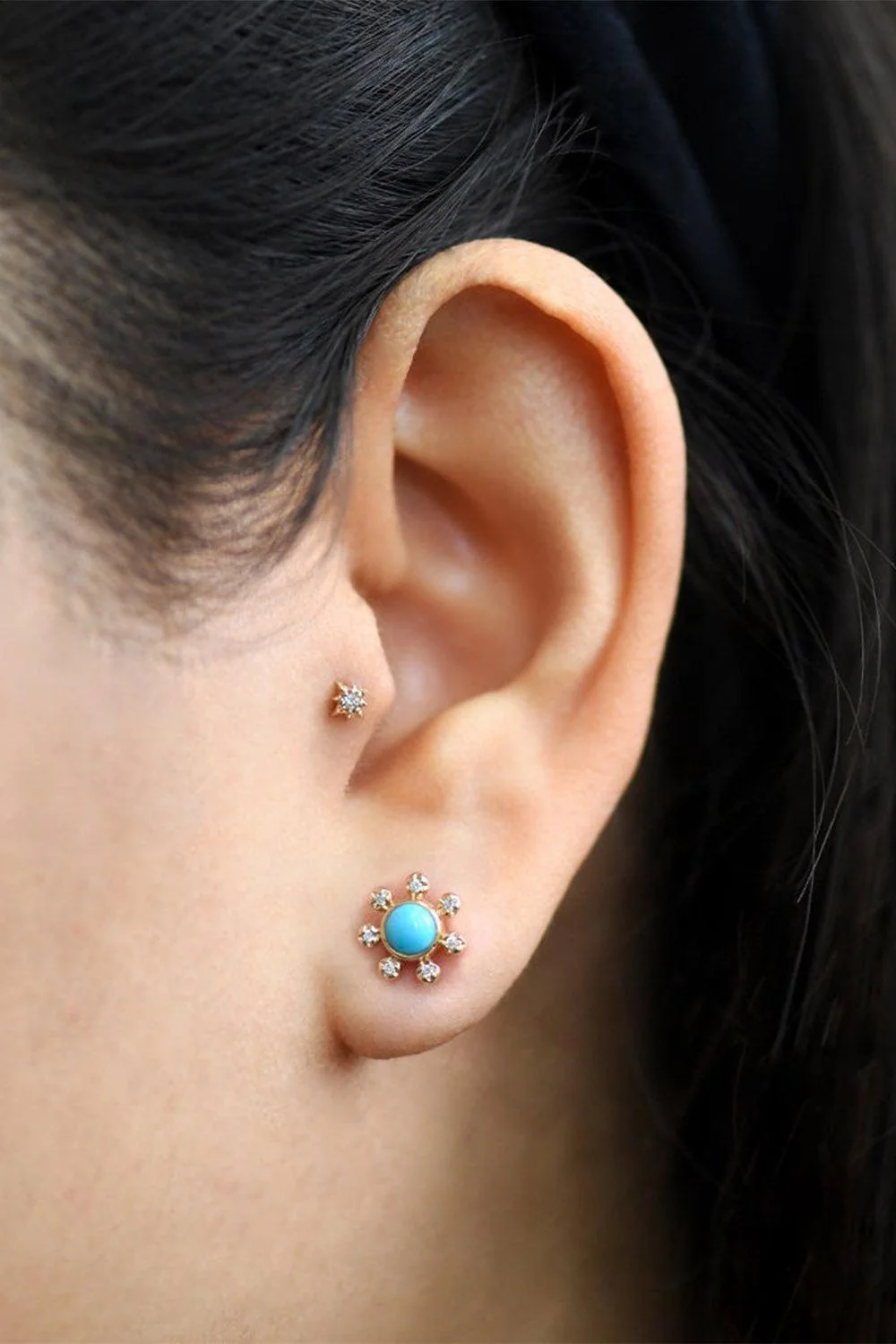 Turquoise Dew Drop Étoile Stud Earrings - Image 2