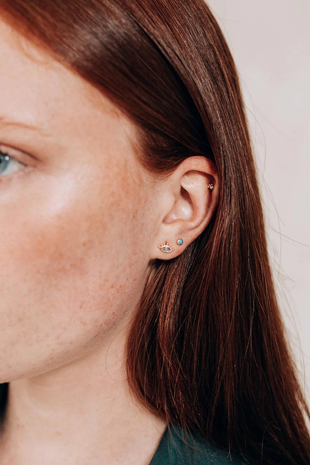 Turquoise Lash Evil Eye Stud Earring - Image 3