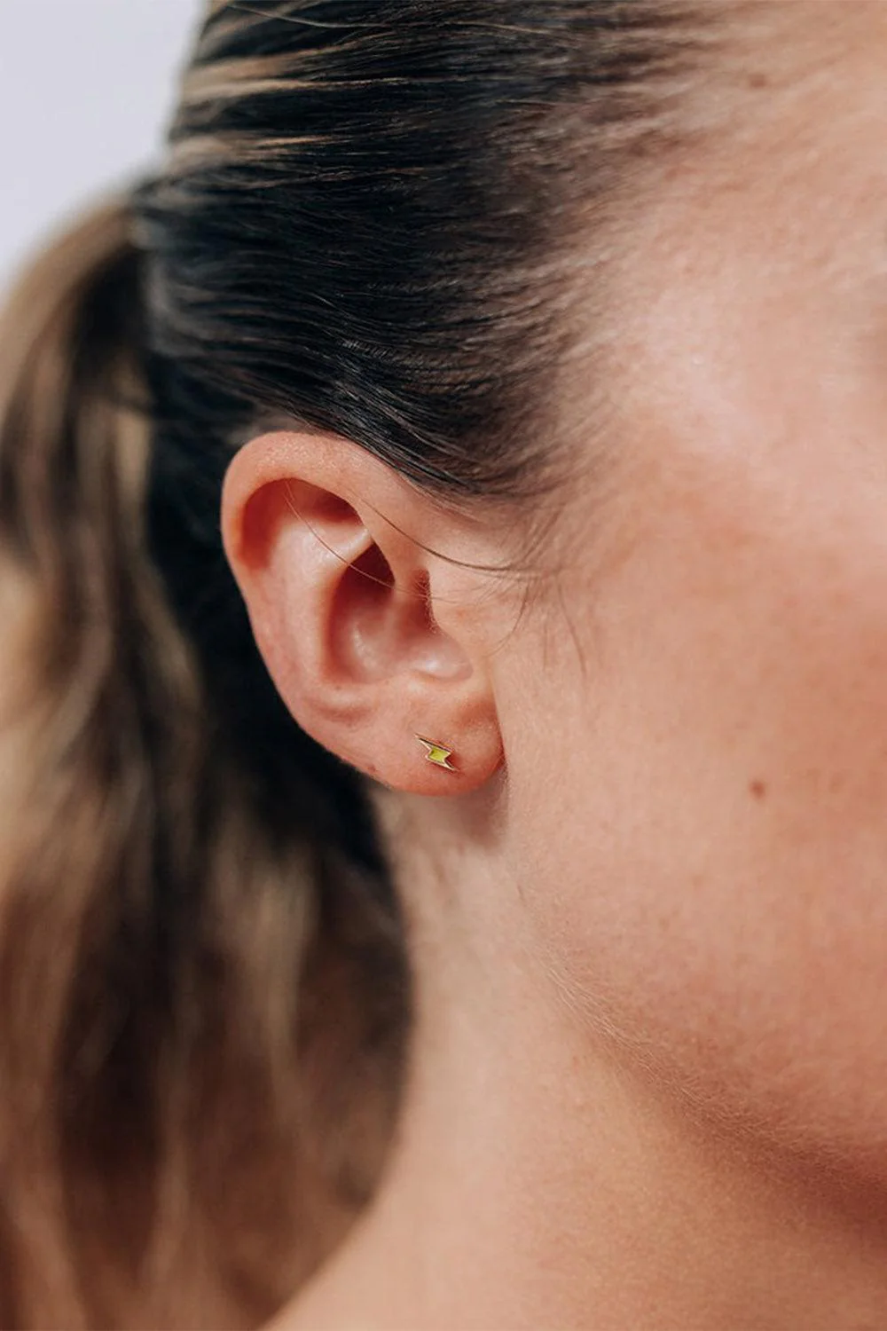 Yellow Enamel Lightening Bolt Stud Earrings - Image 2