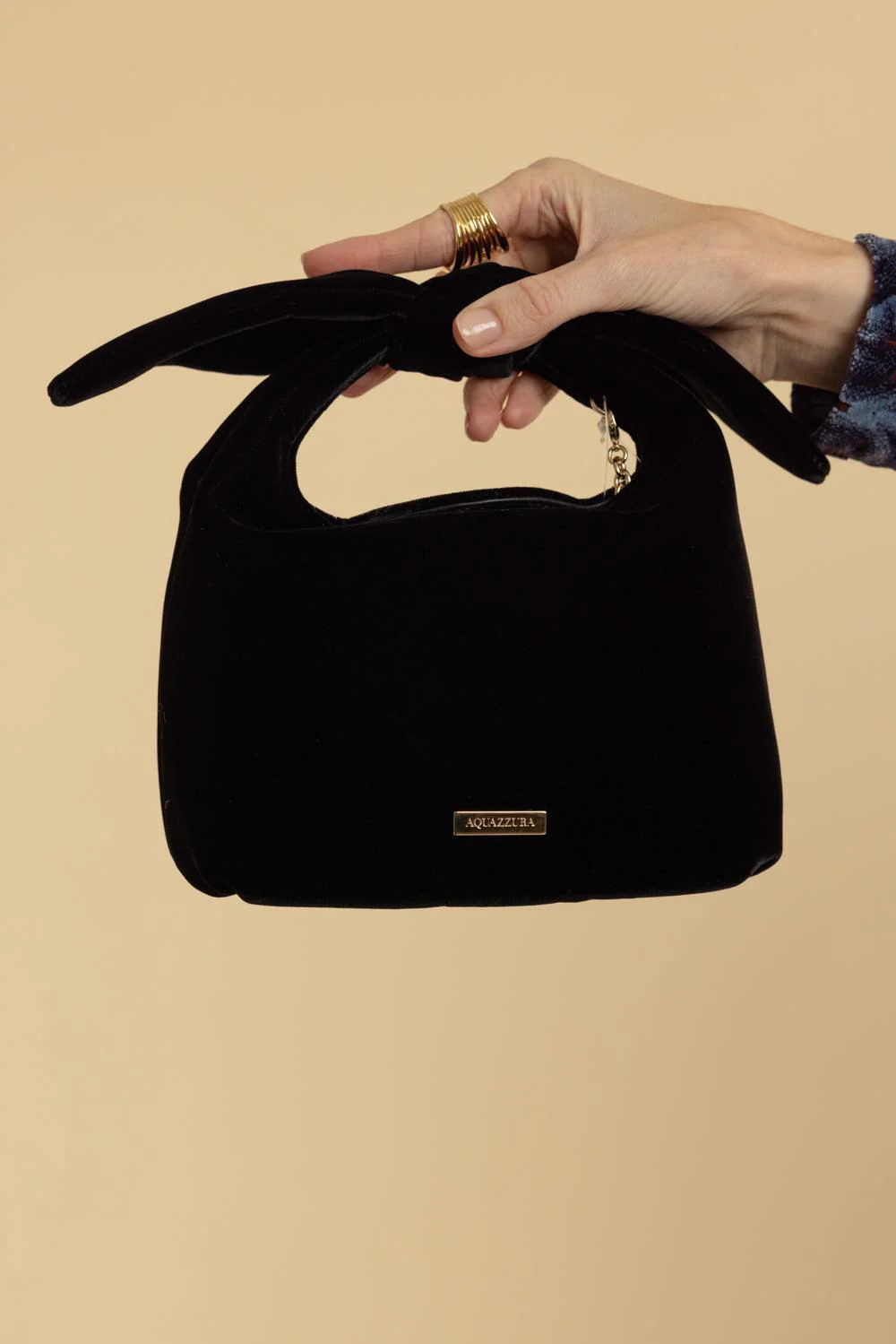Bow Tie Hobo Mini Bag - Black Light Gold - Image 3