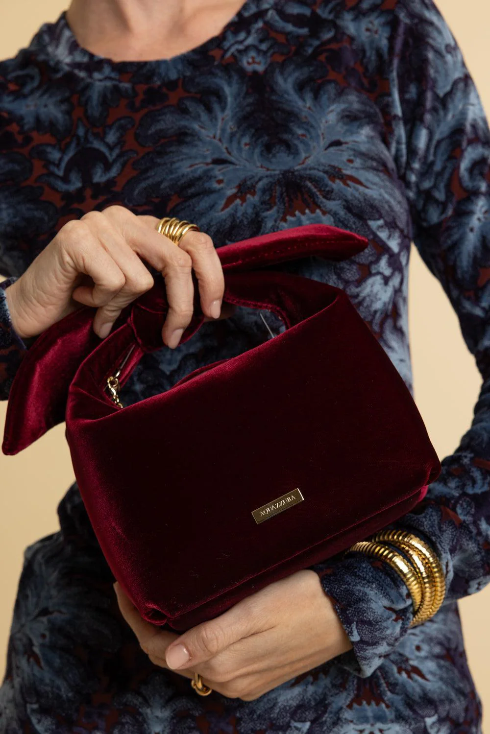 Bow Tie Hobo Mini Bag - Merlot Light Gold - Image 3