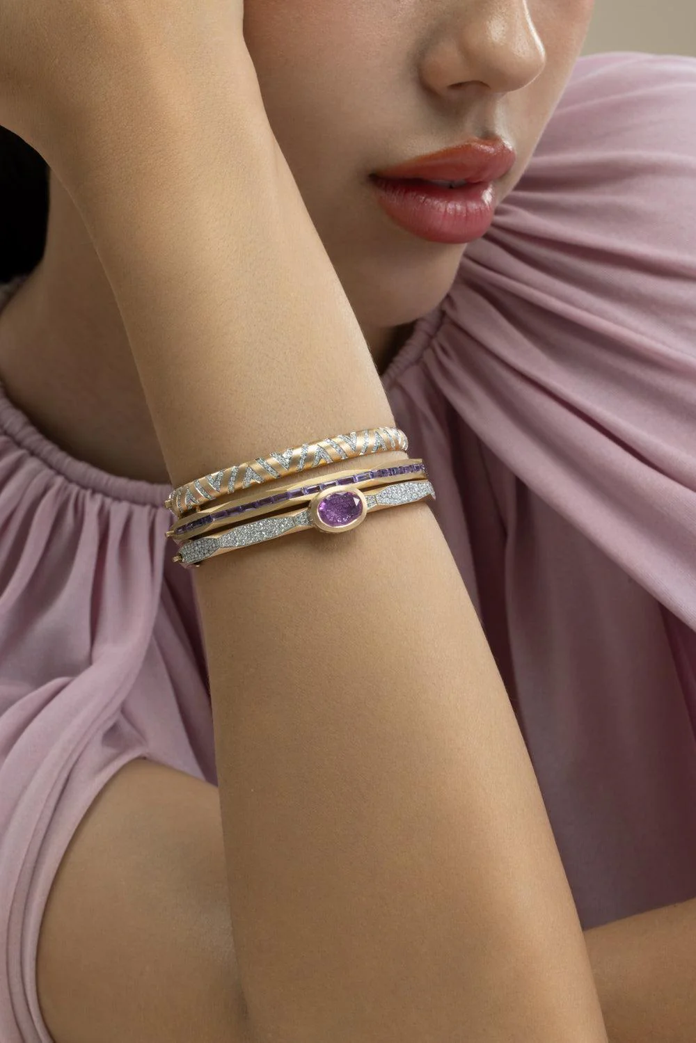 Diamond Chevron Bangle Bracelet - Image 3