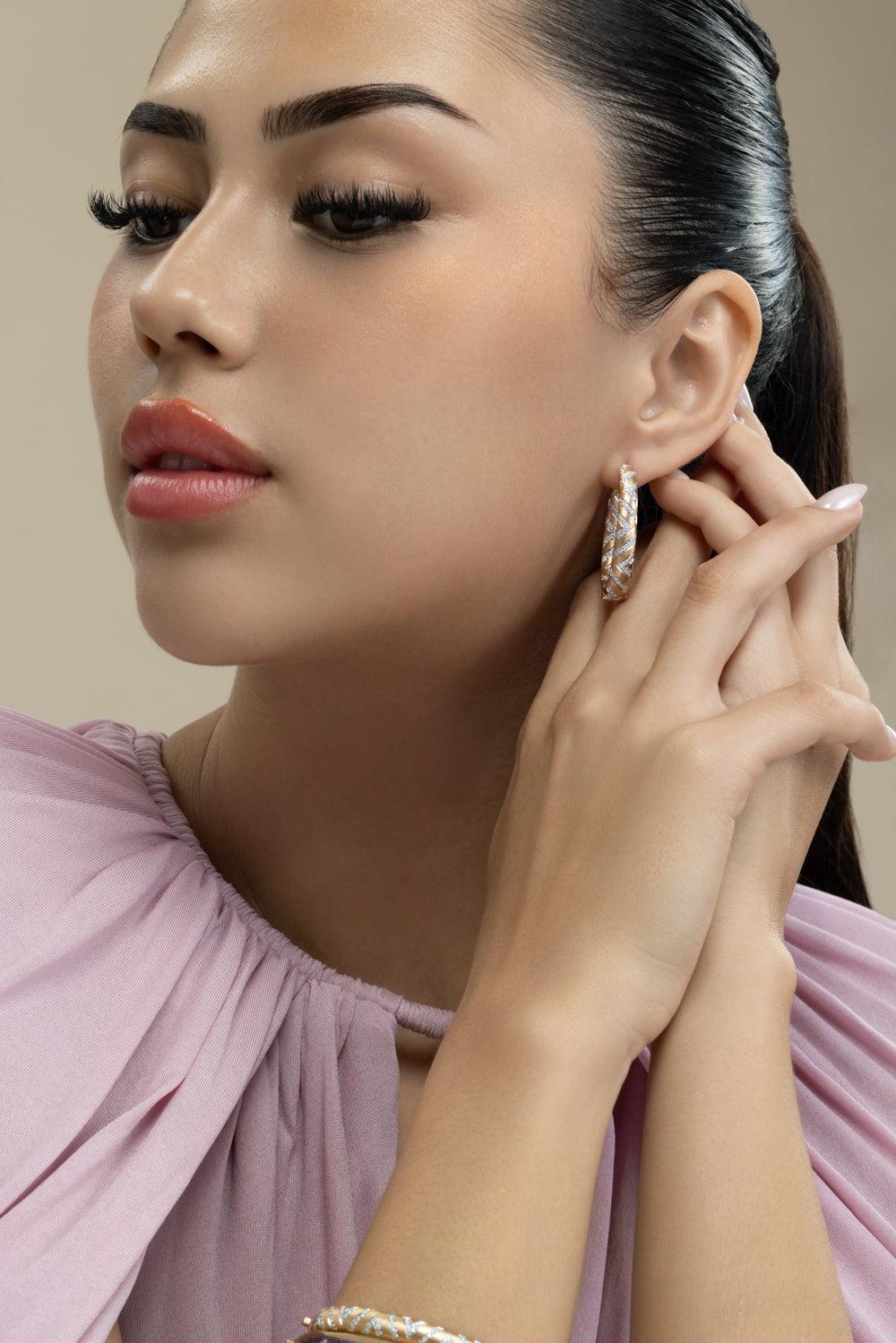 Diamond Chevron Hoop Earrings - Image 2