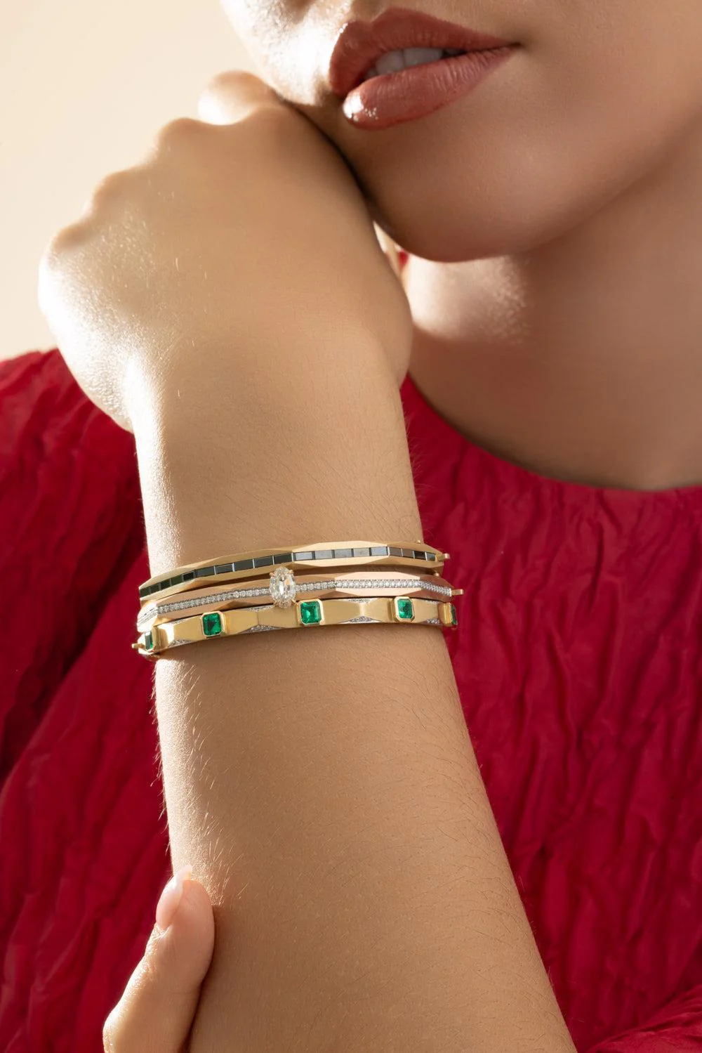 Diamond Enigma Geometric Oval Bangle Bracelet - Image 3