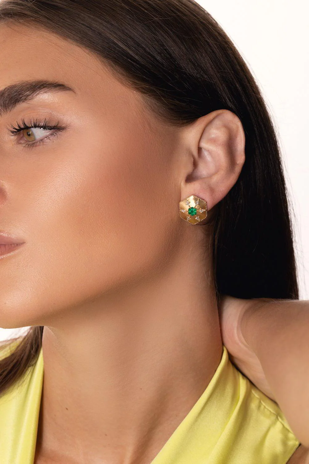 Emerald Hexagon Earrings - Image 3