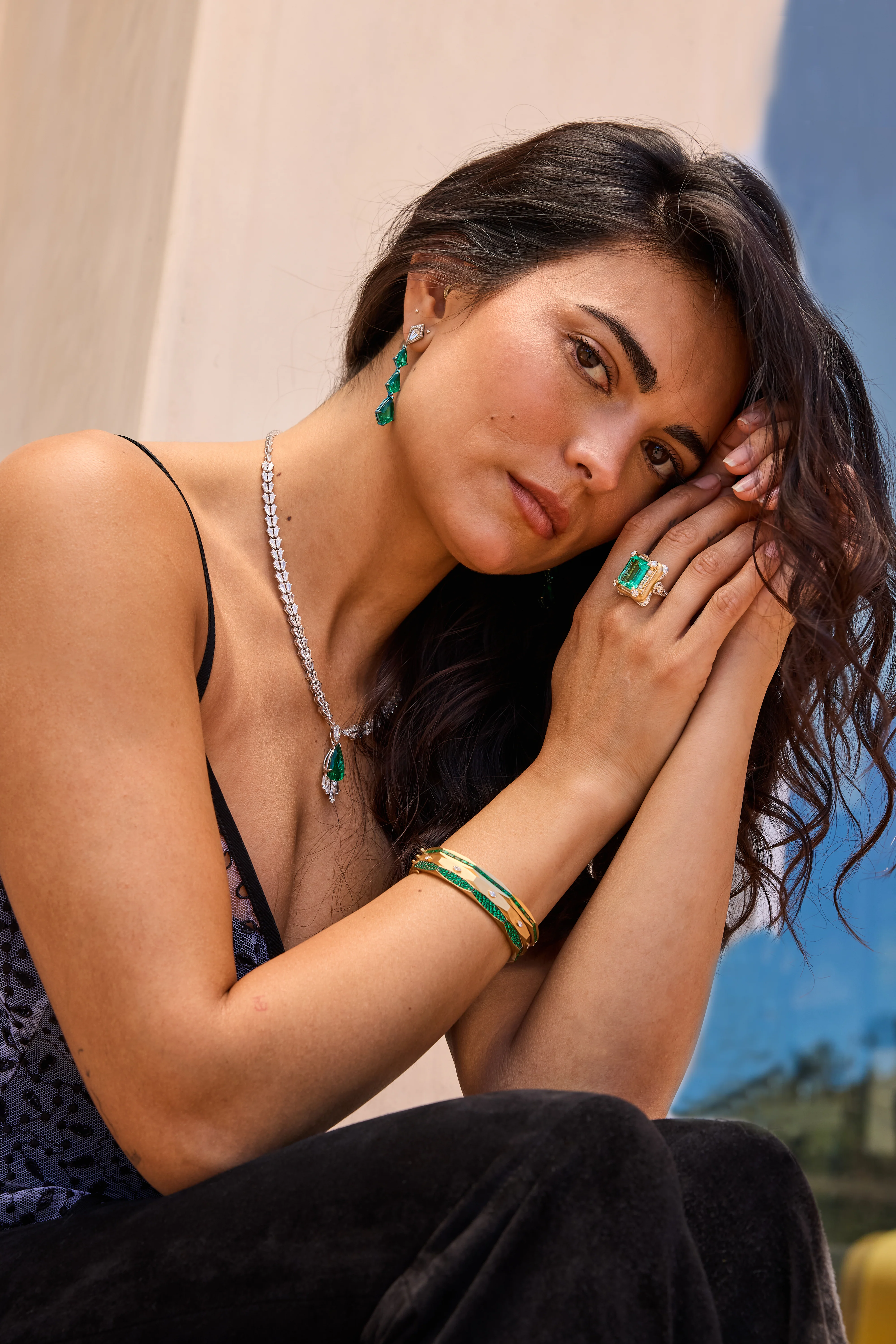 Emerald Micro Pave Enigma Bangle Bracelet - Image 2