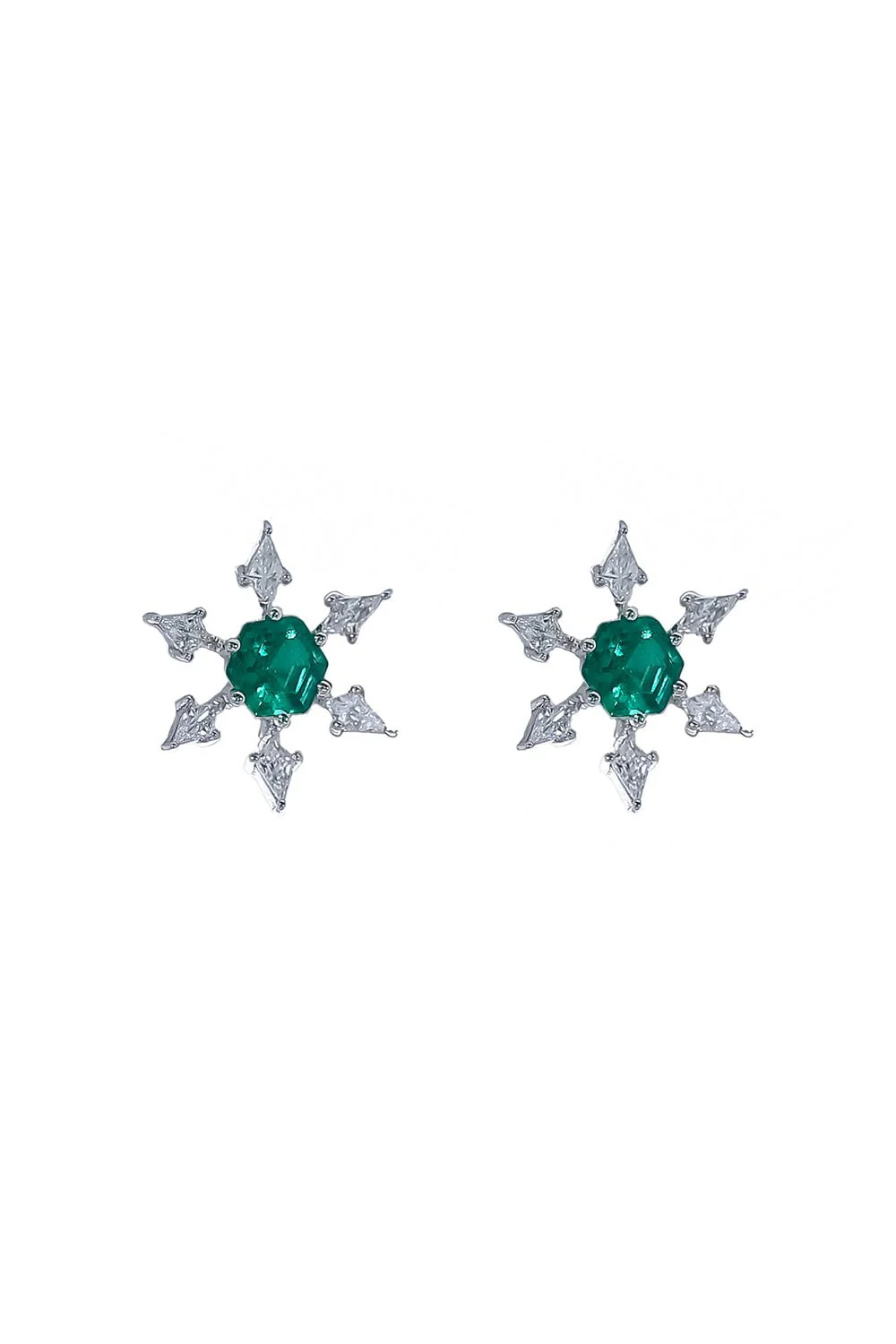 Hexagon Emerald Diamond Kite Earrings