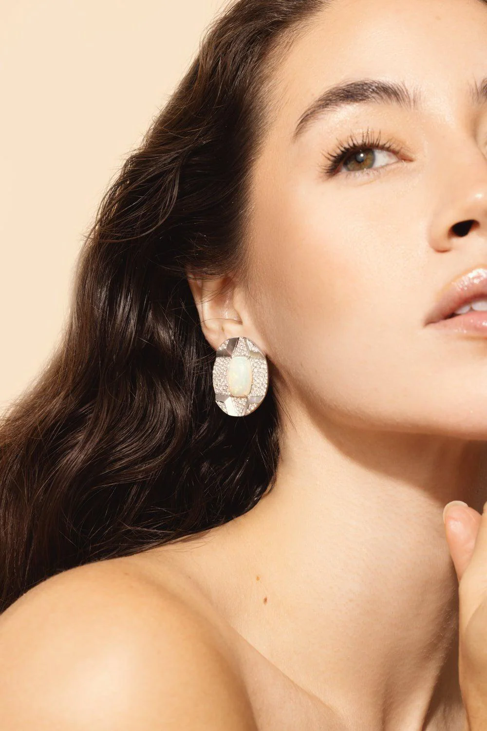 Opal Diamond Button Earrings - Image 3
