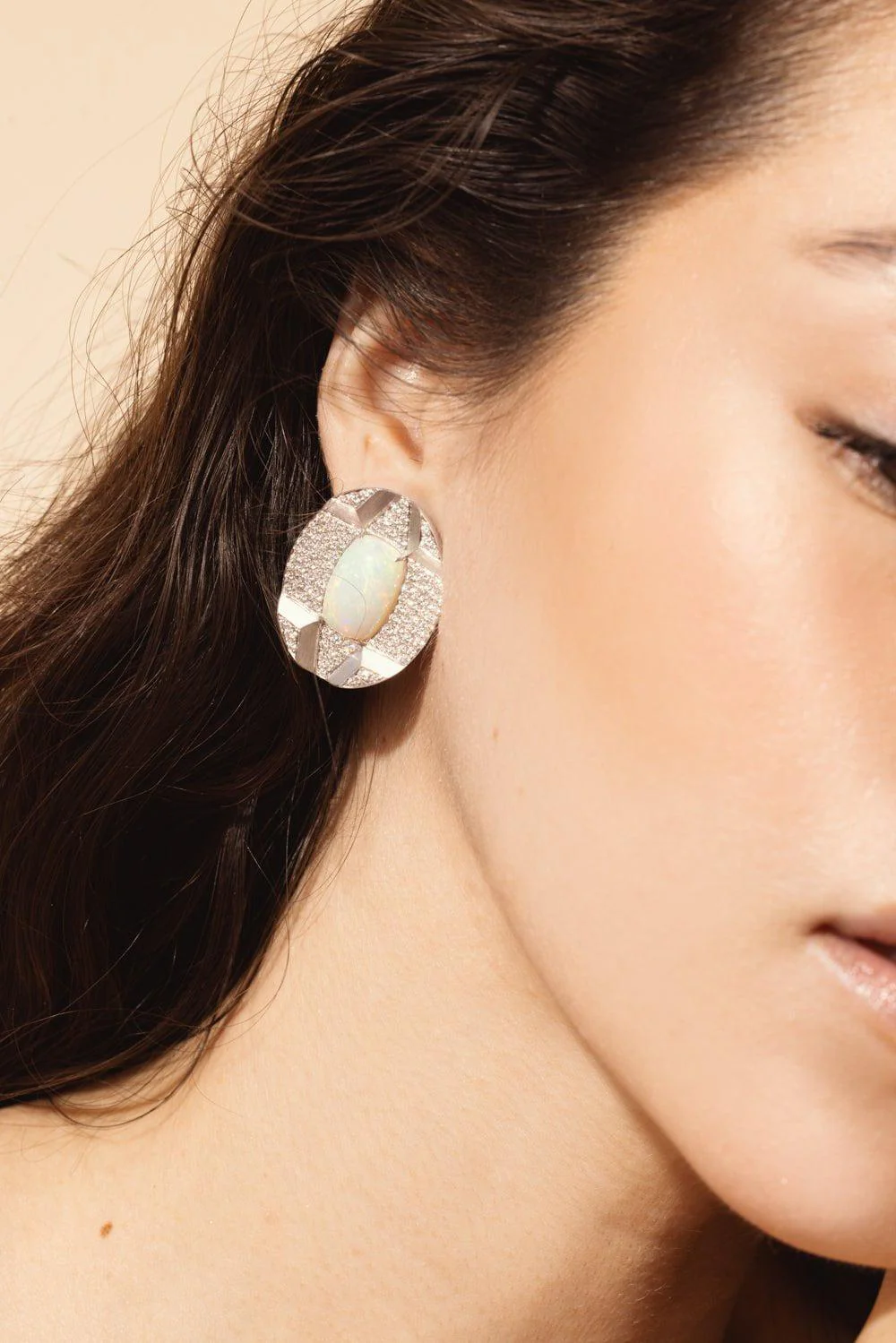 Opal Diamond Button Earrings - Image 4