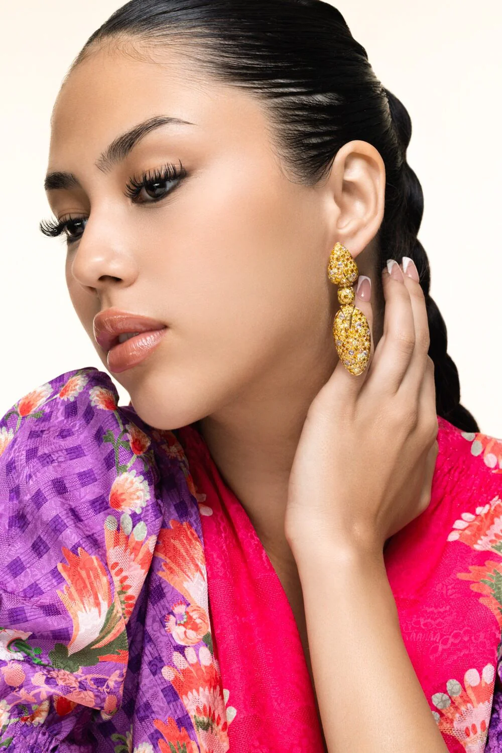 Orange Yellow Fancy Diamond Earrings - Image 3