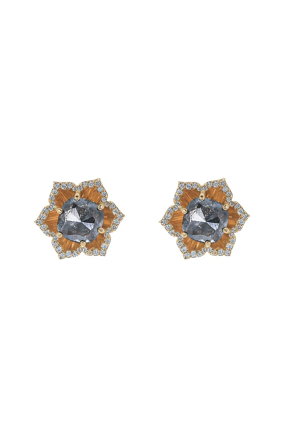 Rustic Diamond Flower Stud Earrings