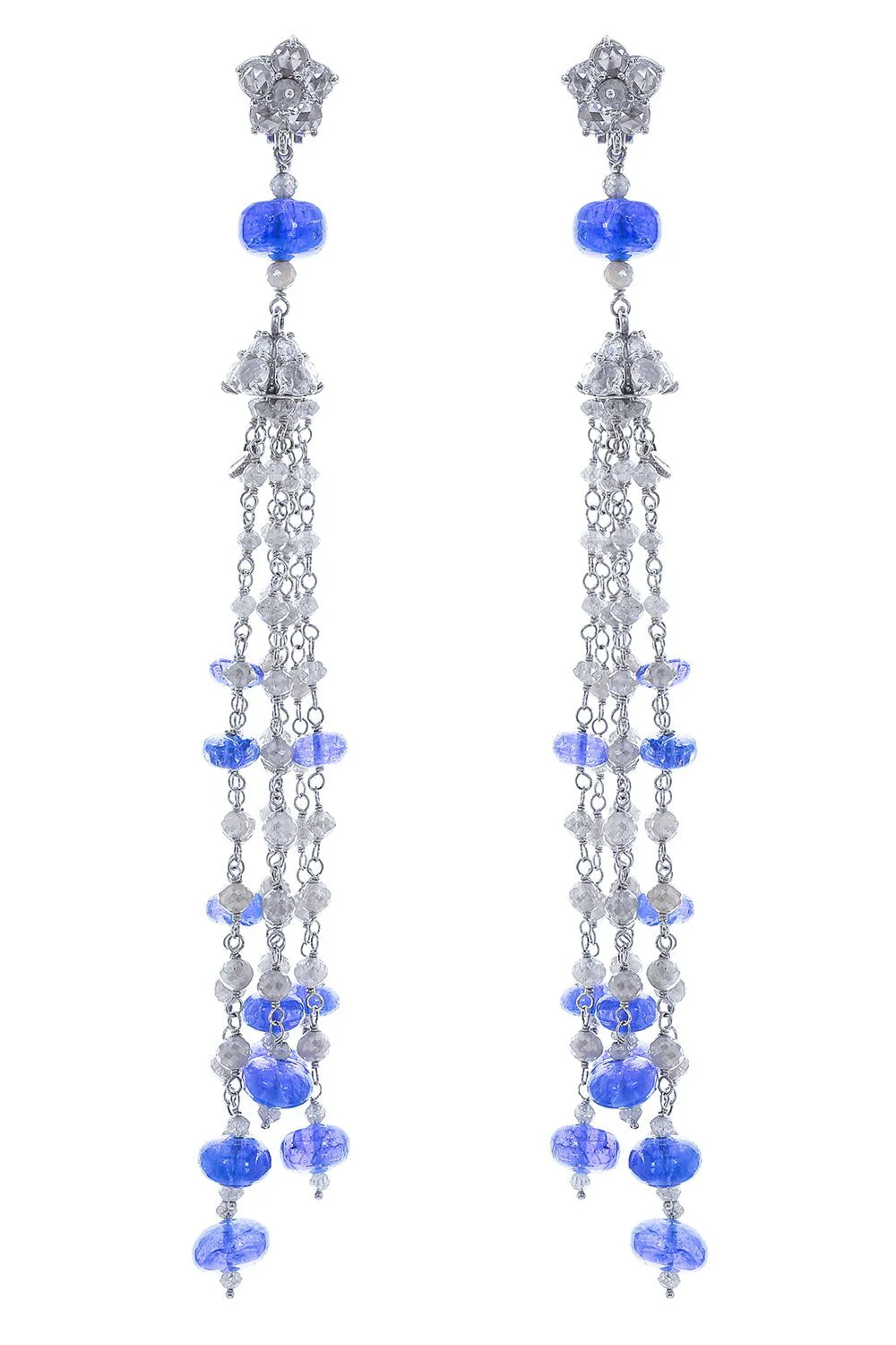 Tanzanite Bead Tassel Earrings