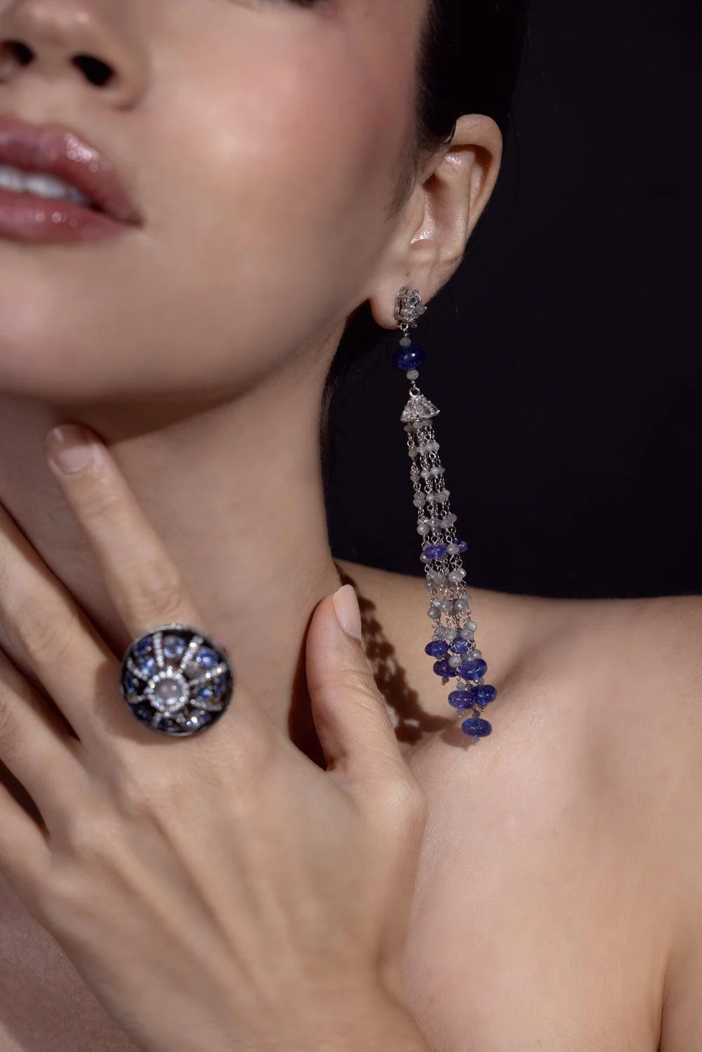 Tanzanite Bead Tassel Earrings - Image 2