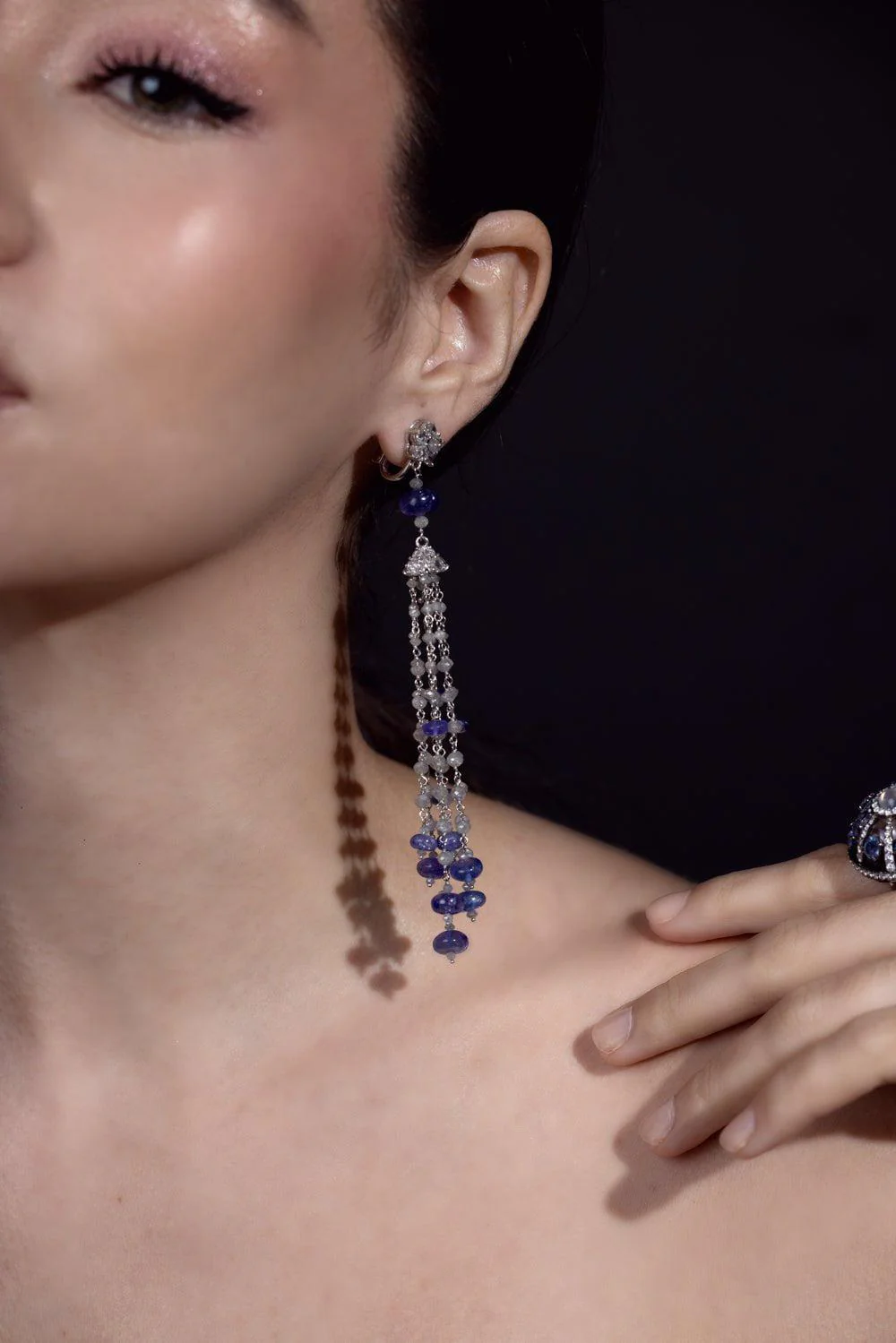 Tanzanite Bead Tassel Earrings - Image 4