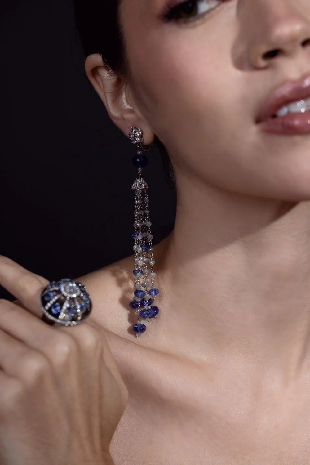Tanzanite Bead Tassel Earrings - Image 5