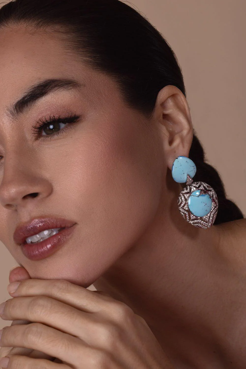 Turquoise Diamond Chevron Earrings - Image 2