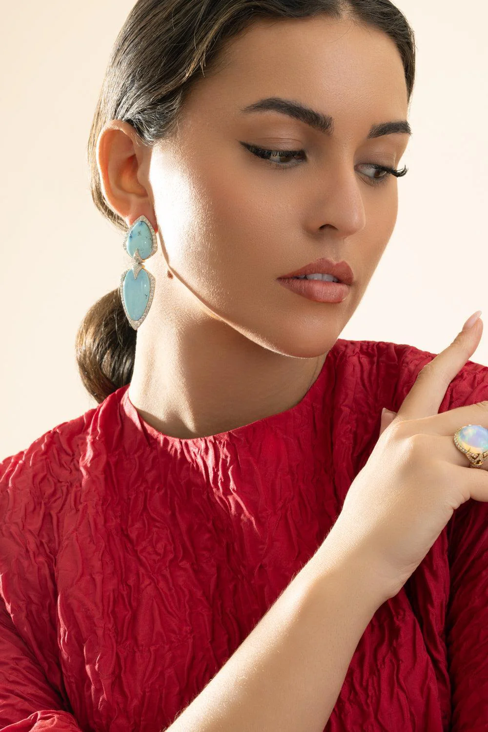 Turquoise Diamond Drop Earrings - Image 2