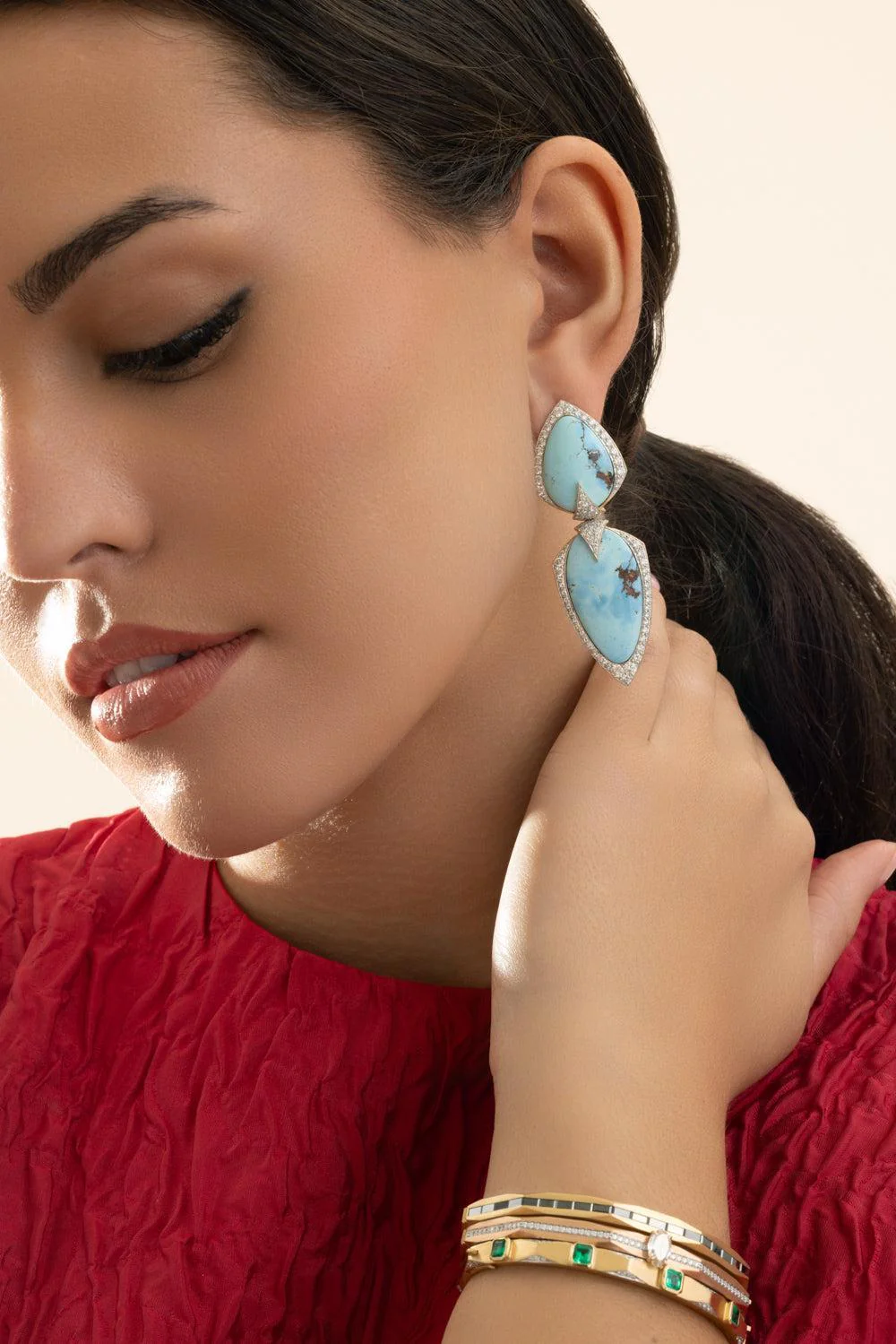 Turquoise Diamond Drop Earrings - Image 3