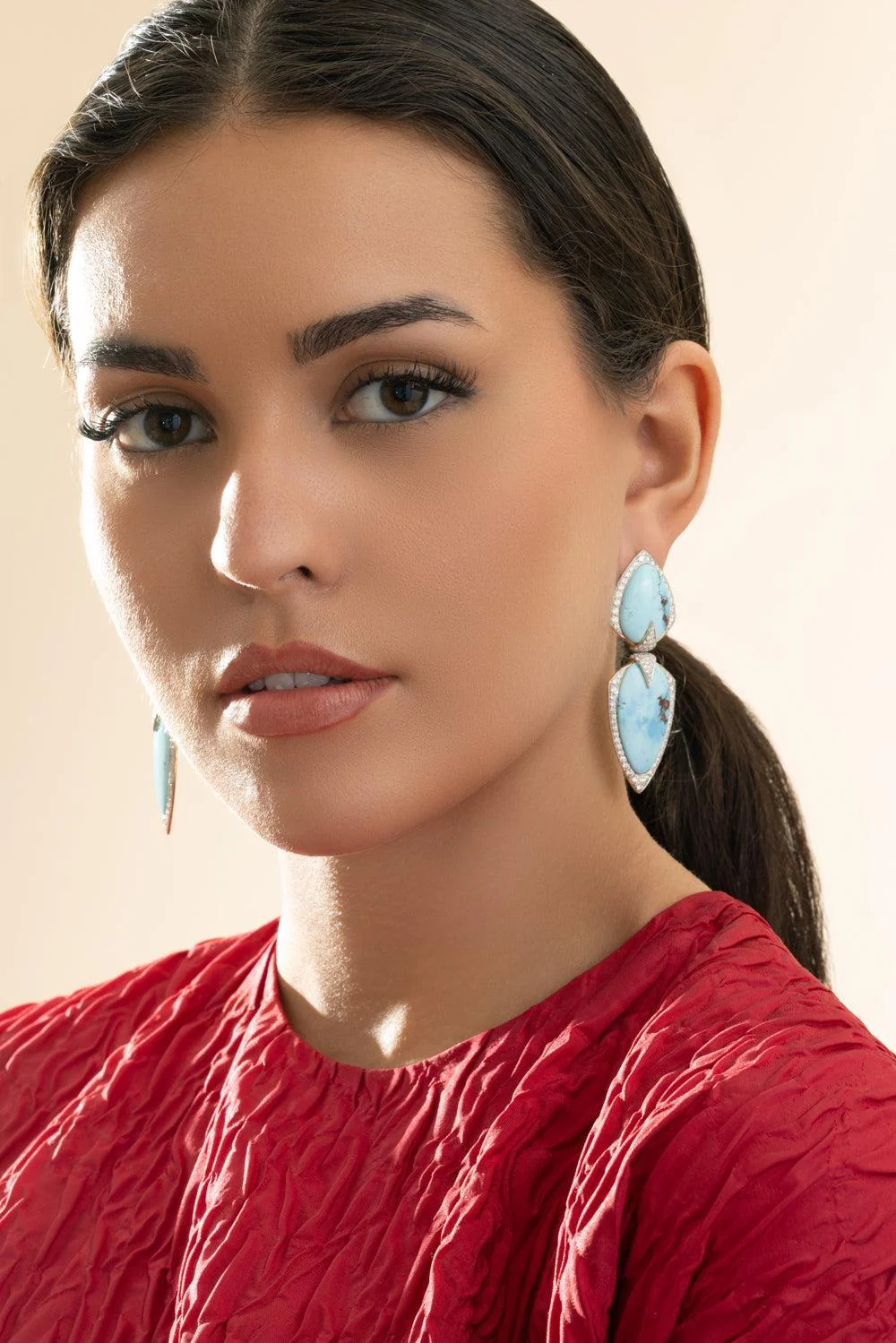 Turquoise Diamond Drop Earrings - Image 4