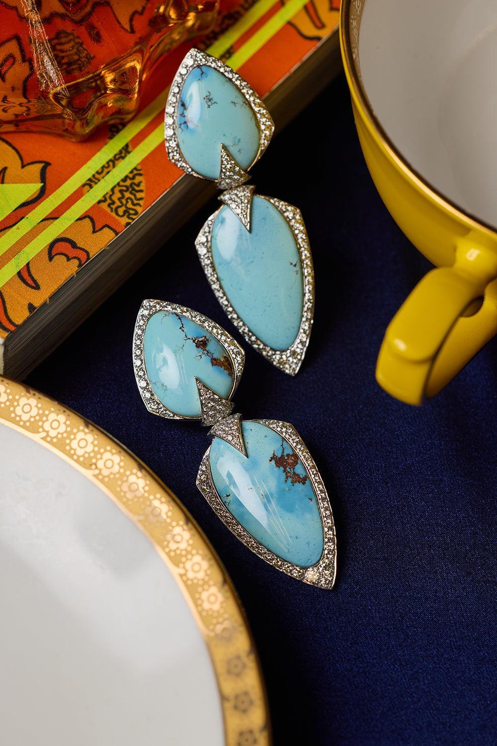 Turquoise Diamond Drop Earrings - Image 5