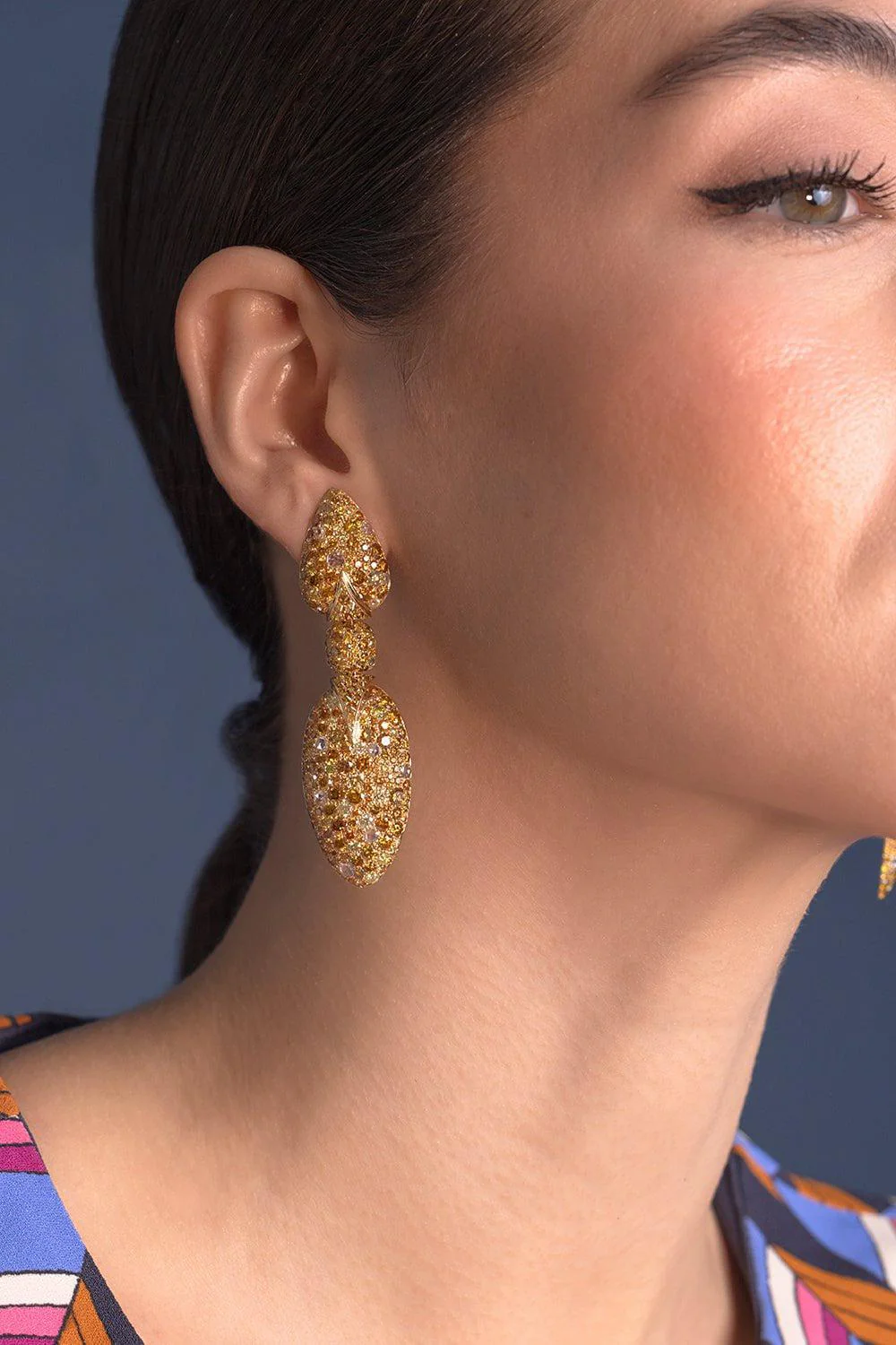 Yellow Orange Diamond Earrings - Image 3