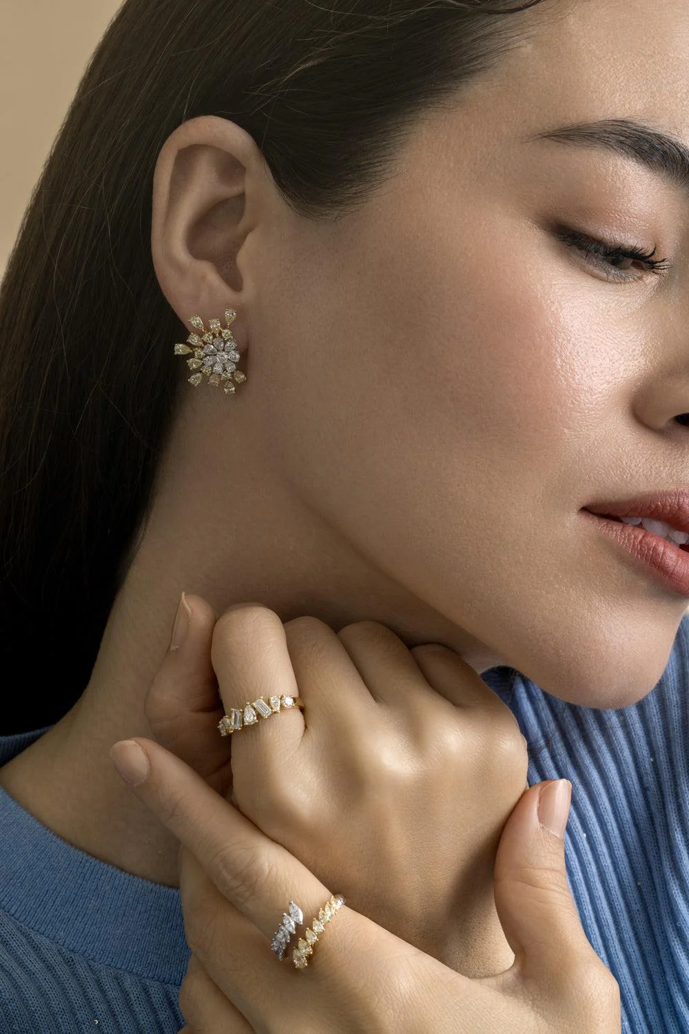 Diamond Flower Earrings - Image 3