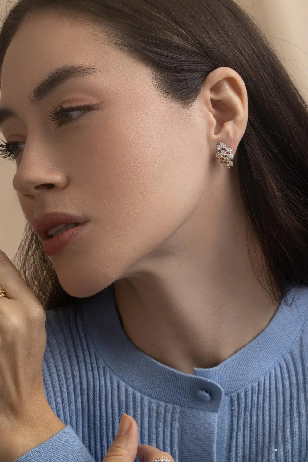 Diamond Mixed Metal Huggie Earrings - Image 3