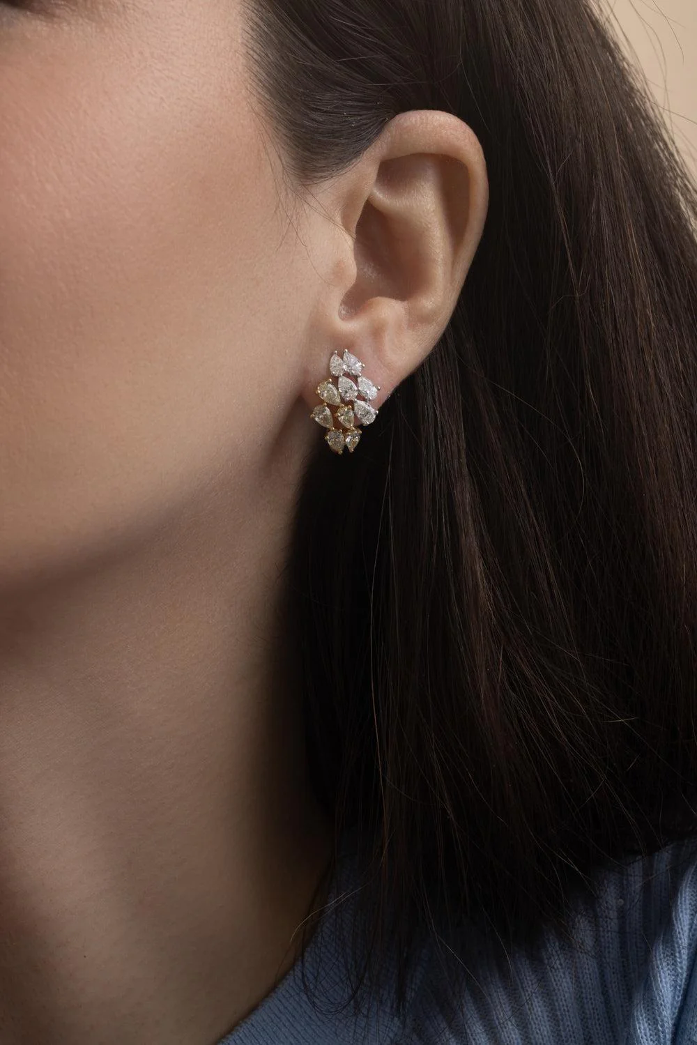 Diamond Mixed Metal Huggie Earrings - Image 4