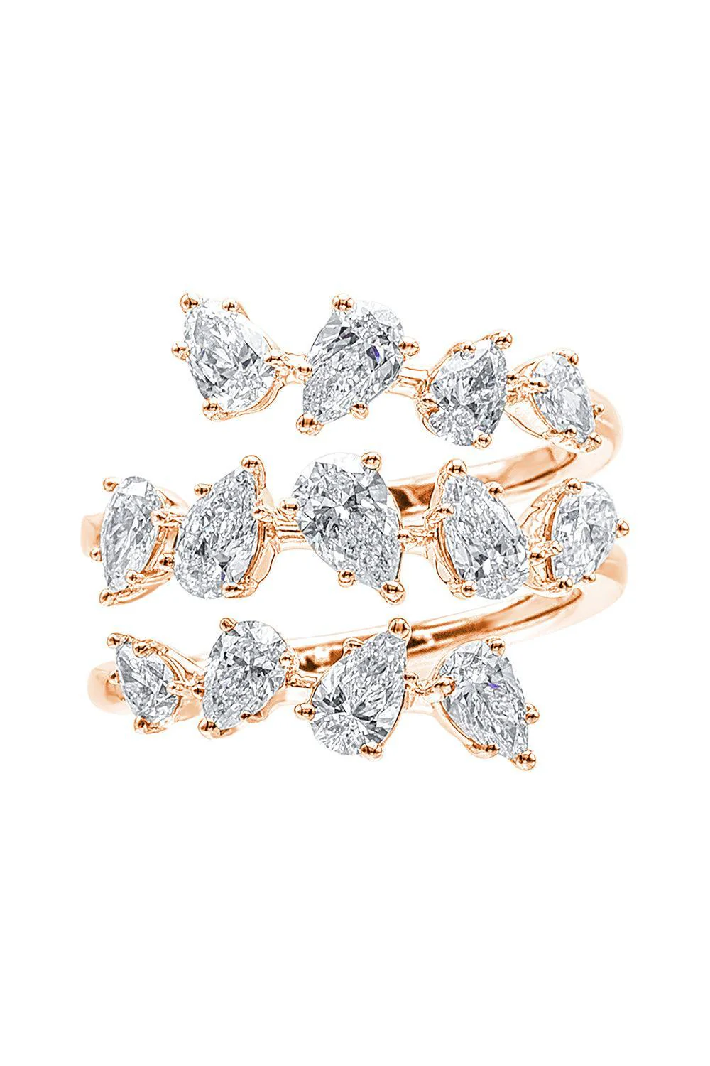 Diamond Pear Three Wrap Ring - Rose Gold
