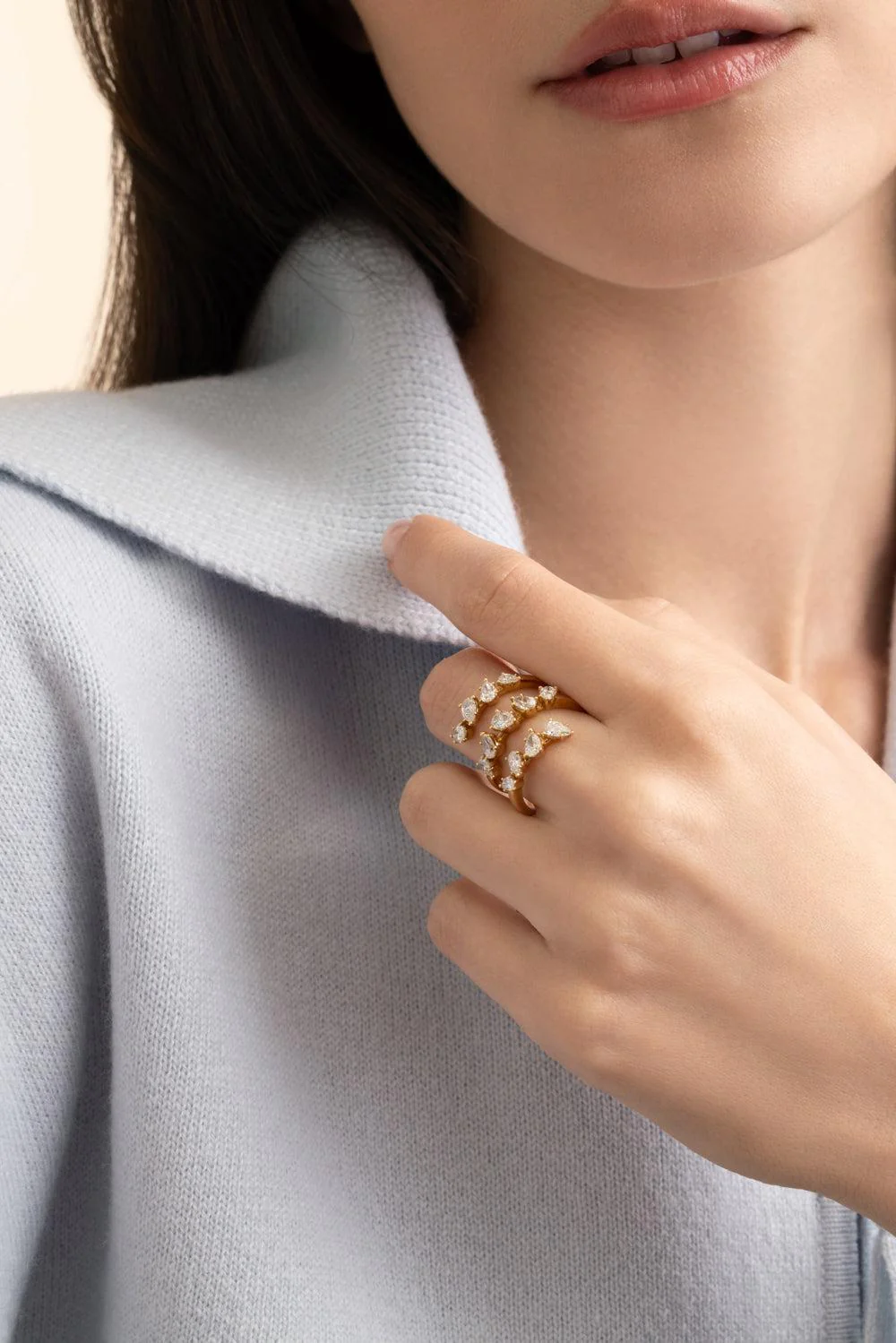 Diamond Pear Three Wrap Ring - Yellow Gold - Image 2