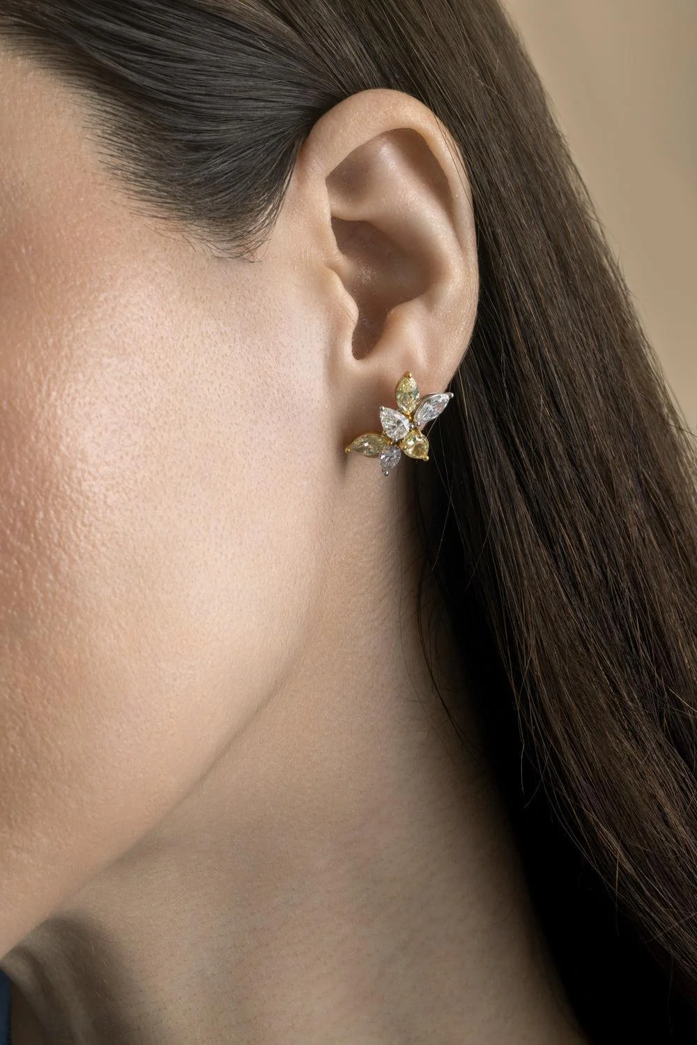 Diamond Six Petal Flower Earrings - Image 4