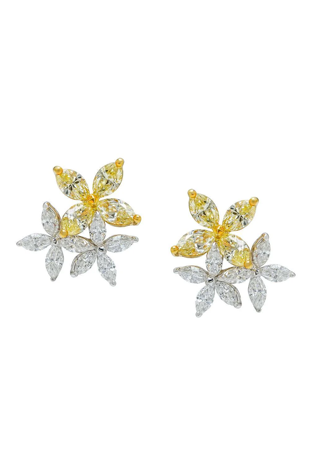 Diamond Three Flower Earrings
