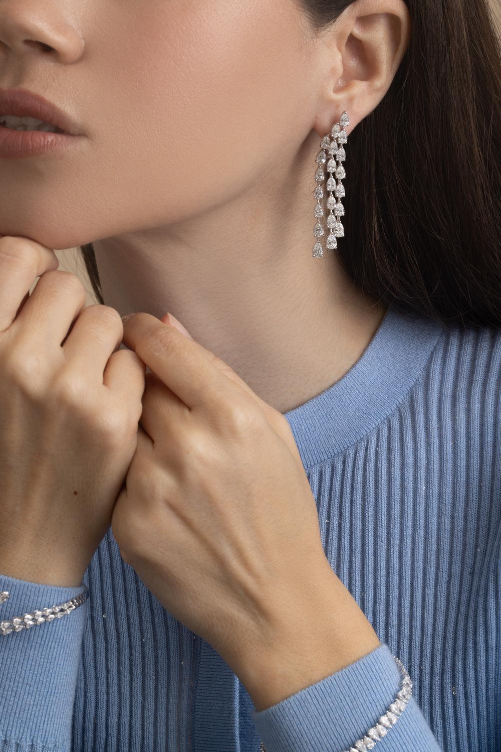 Diamond Three Strand Drop Earrings - Image 2