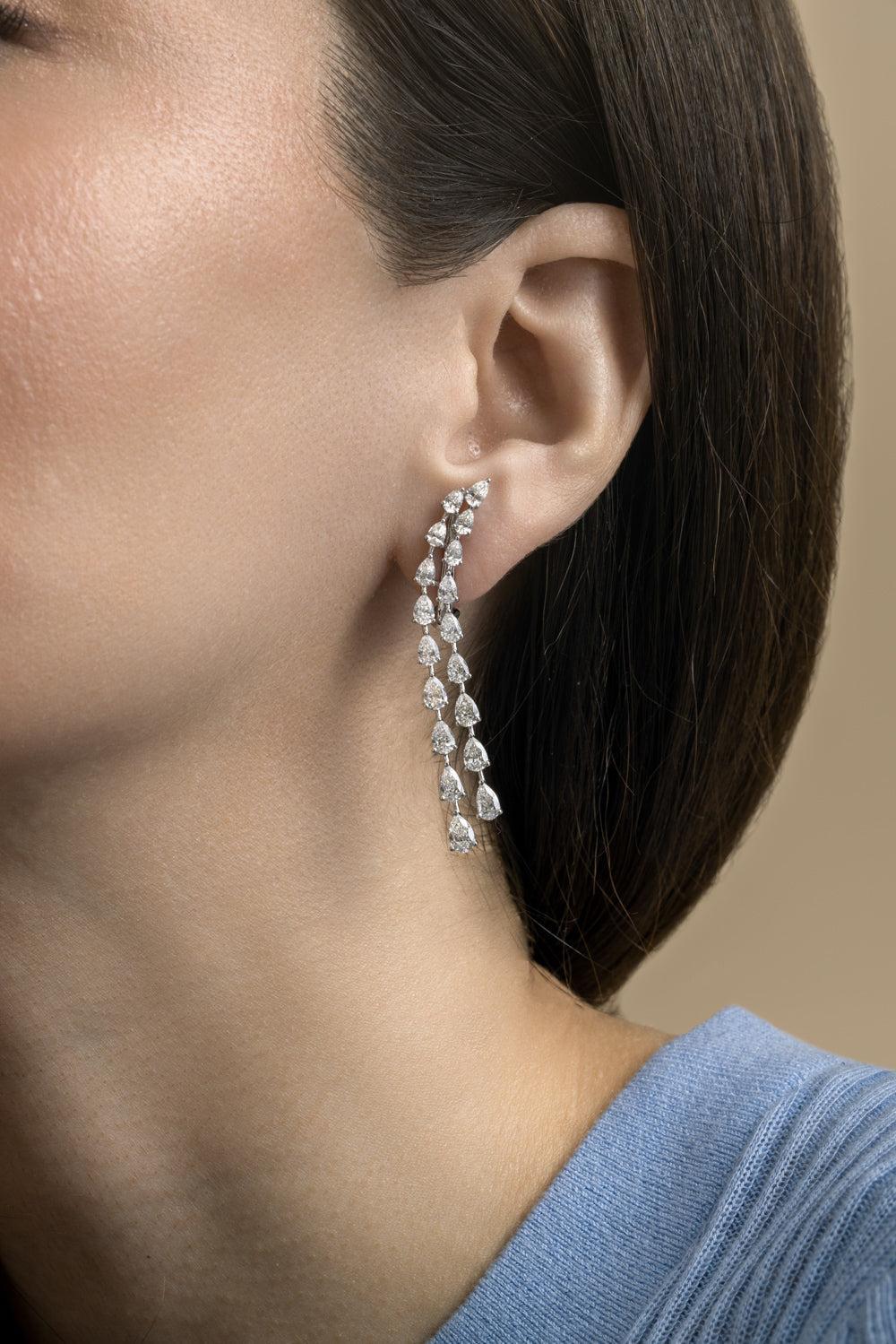 Diamond Two Row Log Teardrop Earrings - Image 4