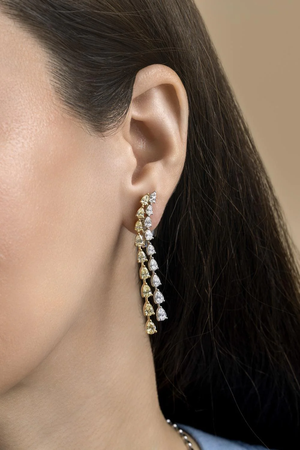 Diamond Two Row Long Teardrop Earrings - Image 4