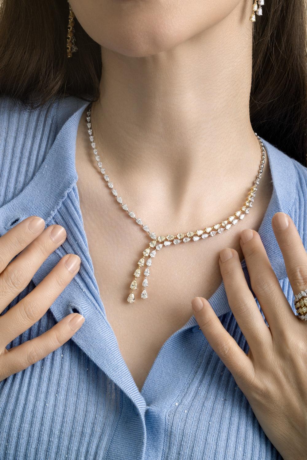 Diamond Two Tone Raindrop Necklace - Image 3